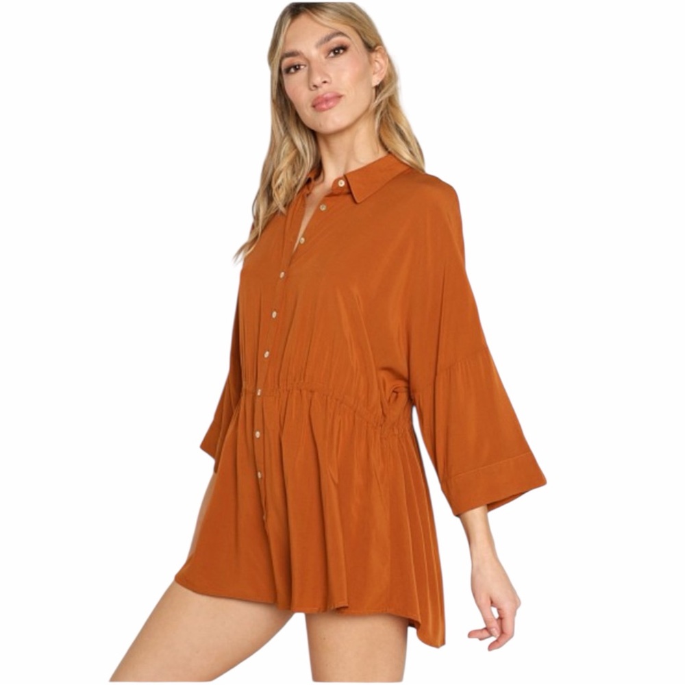 L Space Pacifica Tunic in Amber Size XS/S Loose Fit Button Front 100% Rayon - Picture 2 of 8